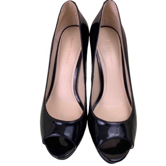 Marc Fisher black patent peeptoe platform stiletto heels - Picture 2 of 9